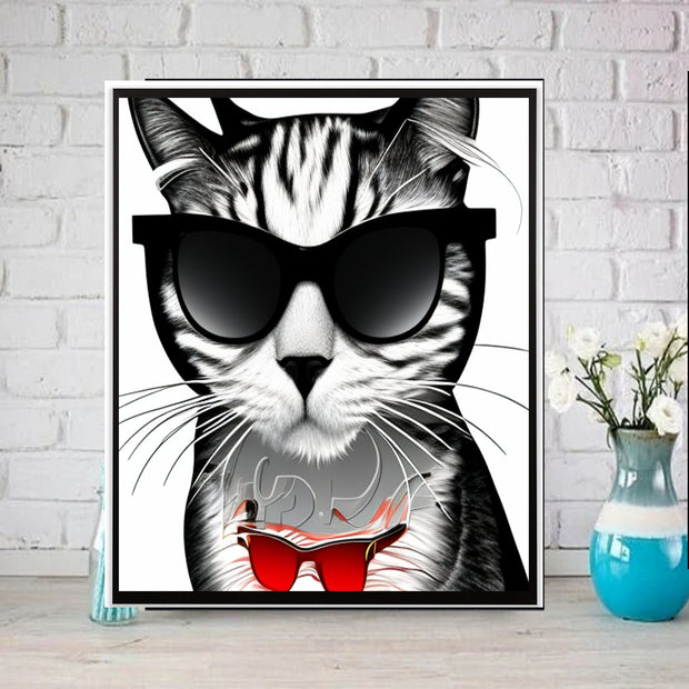 Tabby cat with sunlgasses cat-poster , tabby Cat Wall Art -  Cat Print - Cat Artwork - Home Decor