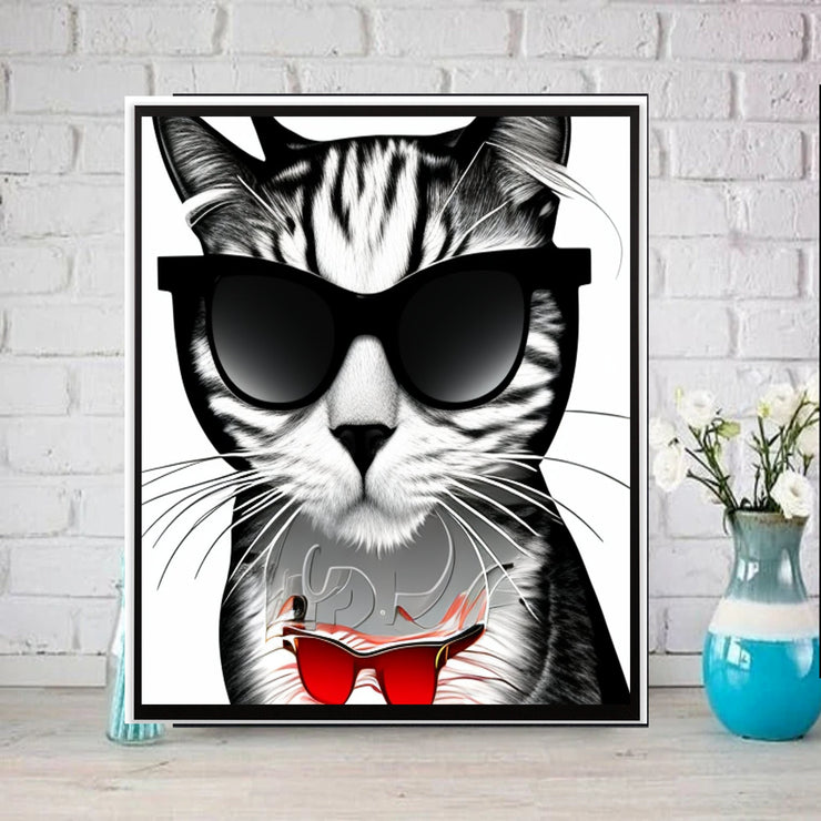 Tabby cat with sunlgasses cat-poster , tabby Cat Wall Art -  Cat Print - Cat Artwork - Home Decor