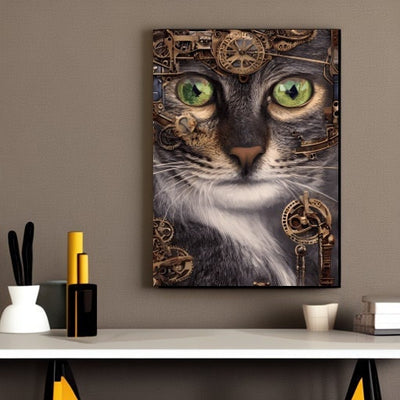 Steampunk Cat art  - steampunk wall art , steampunk  print ,cat art  poster , Edgy Wall Decor, AI Generated Art -