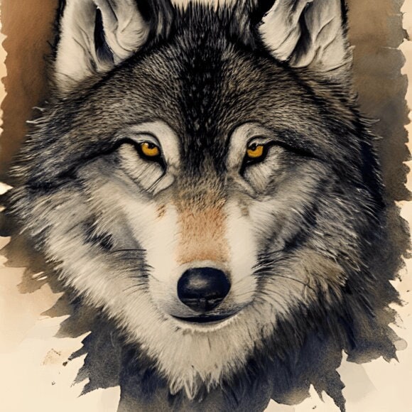 Wolf  watercolour art  Print, Wolf Wall Decor, Wolf Wall Art, Watercolour illustration, digital Art File, AI Generated Art -