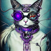 Steampunk Cat art  - steampunk black and white  cat print ,Digital Art File, Edgy Wall Decor, AI Generated Art -
