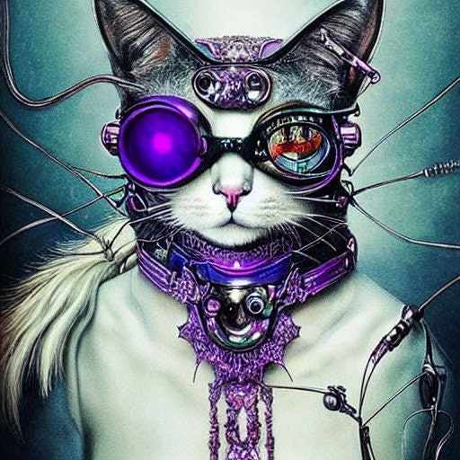 Steampunk Cat art  - steampunk black and white  cat print ,Digital Art File, Edgy Wall Decor, AI Generated Art -