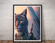 Cyberpunk Cat - cyberpunk art , tabby cat art,Digital print  Art File, Wall Decor, AI Generated Art -