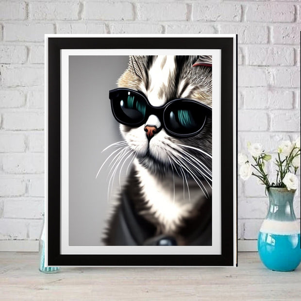 cool tabby cat portrait-   cat-poster , Black Cat Wall Art - Black Cat Print -Black Cat Artwork - Home Decor