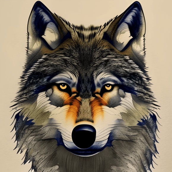 Wolf  watercolour art  Print, Wolf Wall Decor, Wolf Wall Art, Watercolour illustration, digital Art File, AI Generated Art -