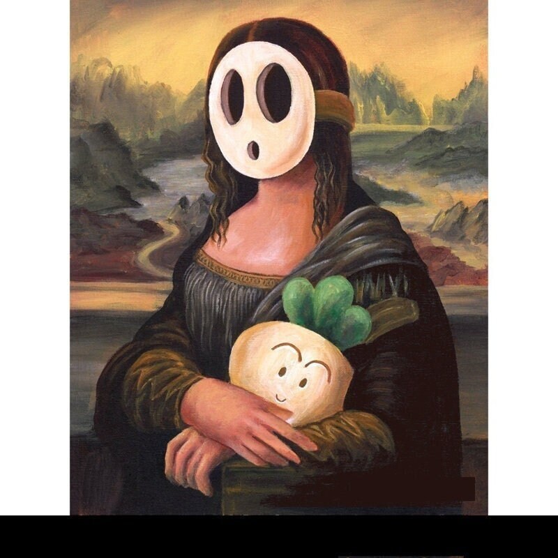 Mona Lisa funny mask, svg,png  printable Original Oil Painting , Vintage Wall Art