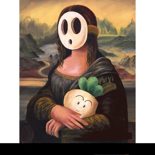 Mona Lisa funny mask, svg,png  printable Original Oil Painting , Vintage Wall Art