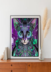 Cyberpunk Cat - Futuristic Digital Art File, Wall Decor, AI Generated Art  |