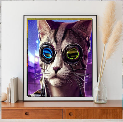 tabby cat  poster  .cyberpunk tabby cat ,tabby cat-poster , Cat Wall Art -Cat Print - | AI-Generated Art | Futuristic Ai Art |