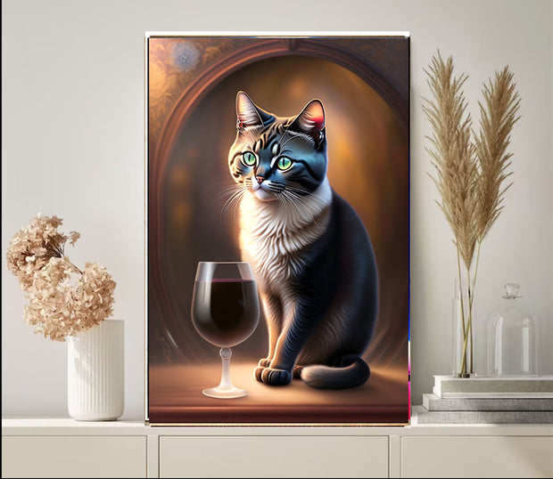 tabby cat wine  poster  .tabby cat  art ,tabby cat-poster , Cat Wall Art -Cat Print - | AI-Generated Art | Futuristic Ai Art |