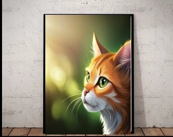 tabby cat  portriat poster  .tabby cat-poster , Cat Wall Art -Cat Print - | AI-Generated Art | Futuristic Ai Art |