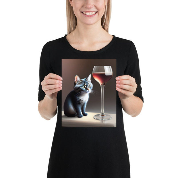 cat with glass of wine , tabby  Cat Wall Art -tabby Cat Print -tabby  Cat Artwork - Home Decor
