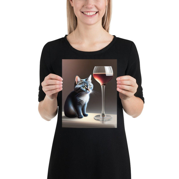 cat with glass of wine , tabby  Cat Wall Art -tabby Cat Print -tabby  Cat Artwork - Home Decor