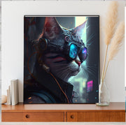 tabby cyberpunk cat with glasses   ,tabby cat-poster , Cat Wall Art -Cat Print - | AI-Generated Art | Futuristic Ai Art |