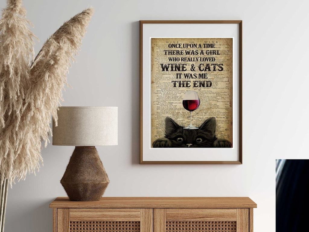 black cat and wine  poster , Black Cat Wall Art - Black Cat Print -Black Cat Artwork - Home Decor