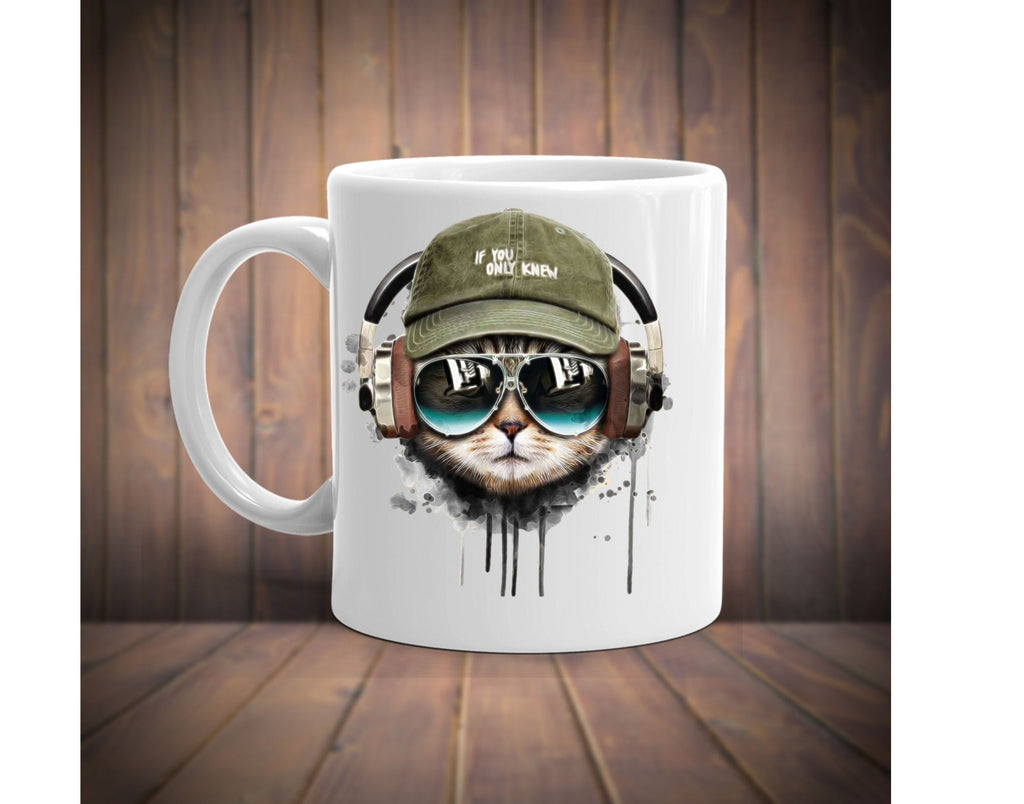 tabby cat coffee mug ,tabby cat with headphones ,Cat coffee mug , cat lover Gifts