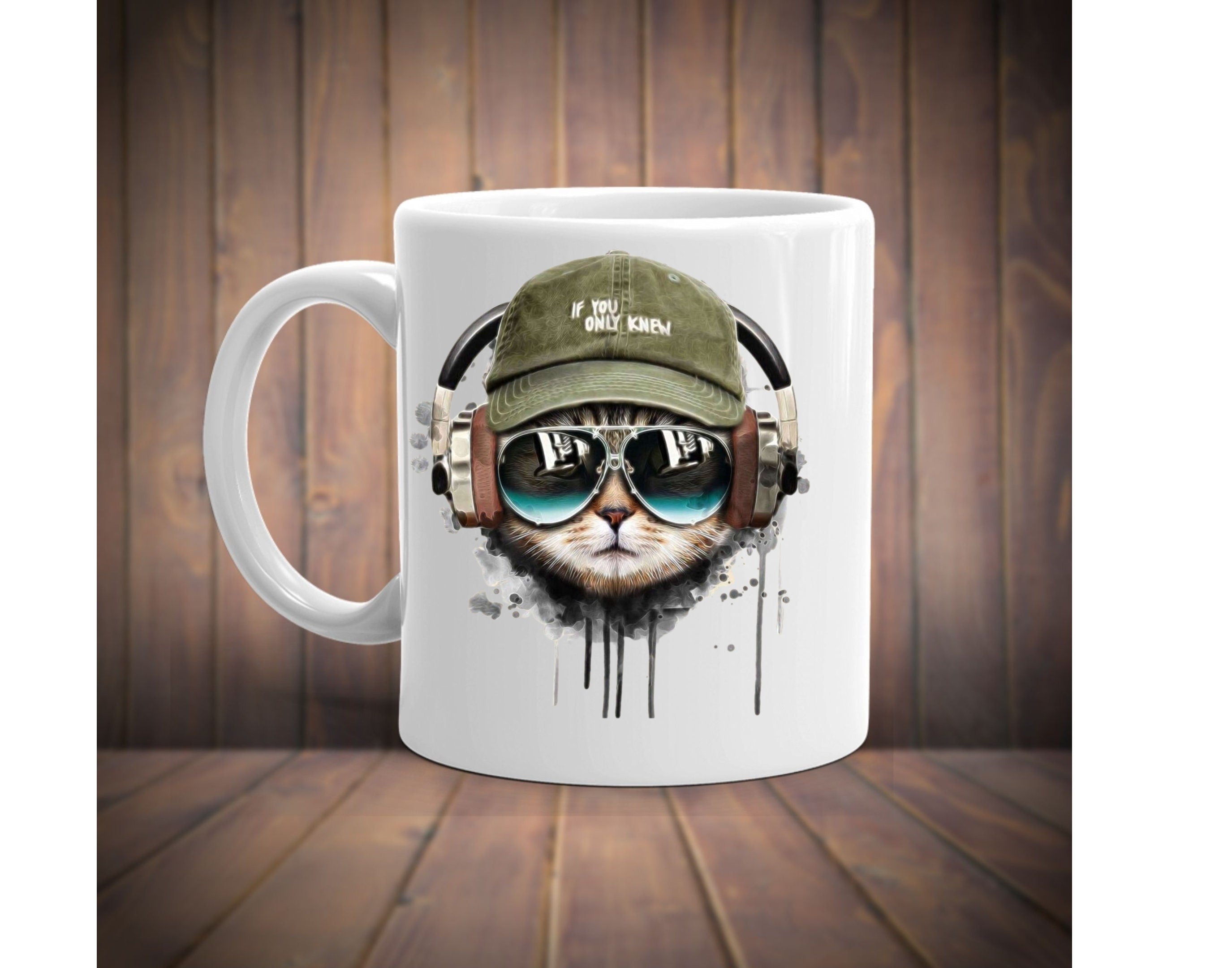 tabby cat coffee mug ,tabby cat with headphones ,Cat coffee mug , cat lover Gifts