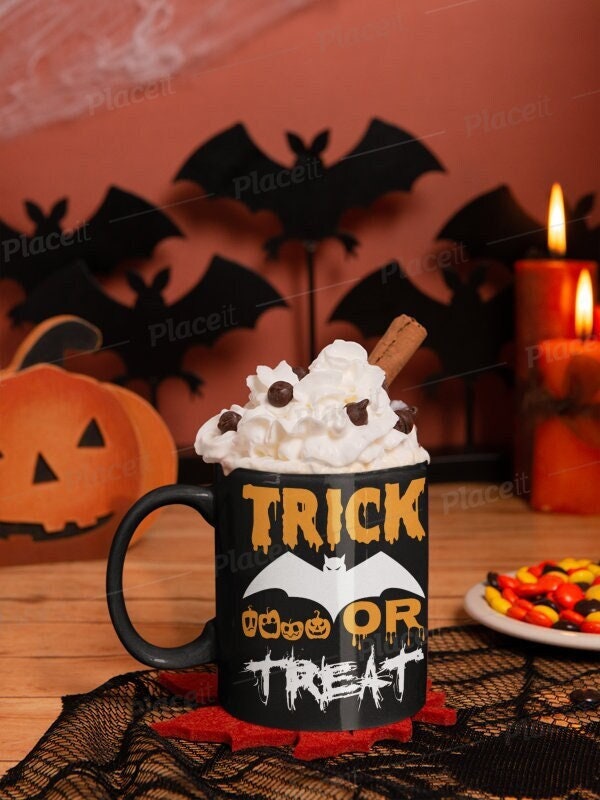halloween trick or treat mug ,halloween fall mug, gift for her ,spooky halloween gift