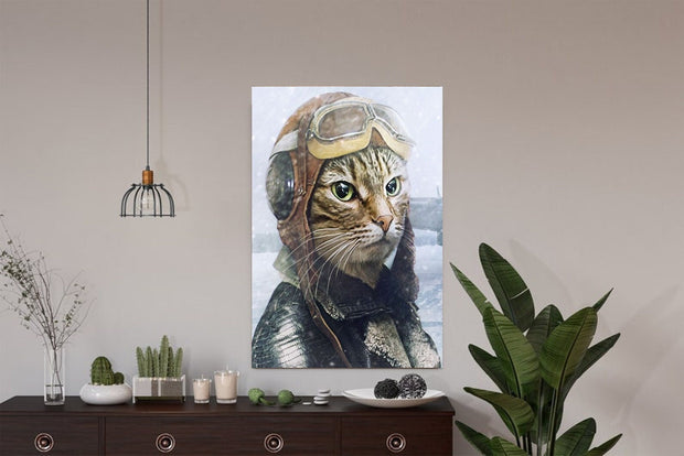 tabby cat with googles poster ,tabby Cat Wall Art - Home Decor