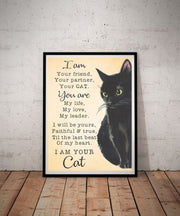 your friend ,partner and cat -poster , Black Cat Wall Art - Black Cat Print - -Black Cat Artwork - Home Decor