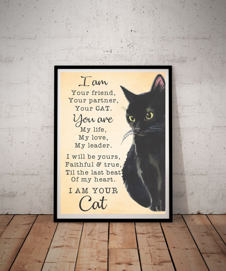your friend ,partner and cat -poster , Black Cat Wall Art - Black Cat Print - -Black Cat Artwork - Home Decor