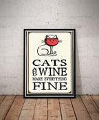 cats and wine makes it fine tabby cat poster , Black Cat Wall Art -