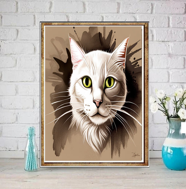 tabby cat portriat  poster , Black Cat Wall Art - Black Cat Print - -Black Cat Artwork - Home Decor,ai generated cat  art