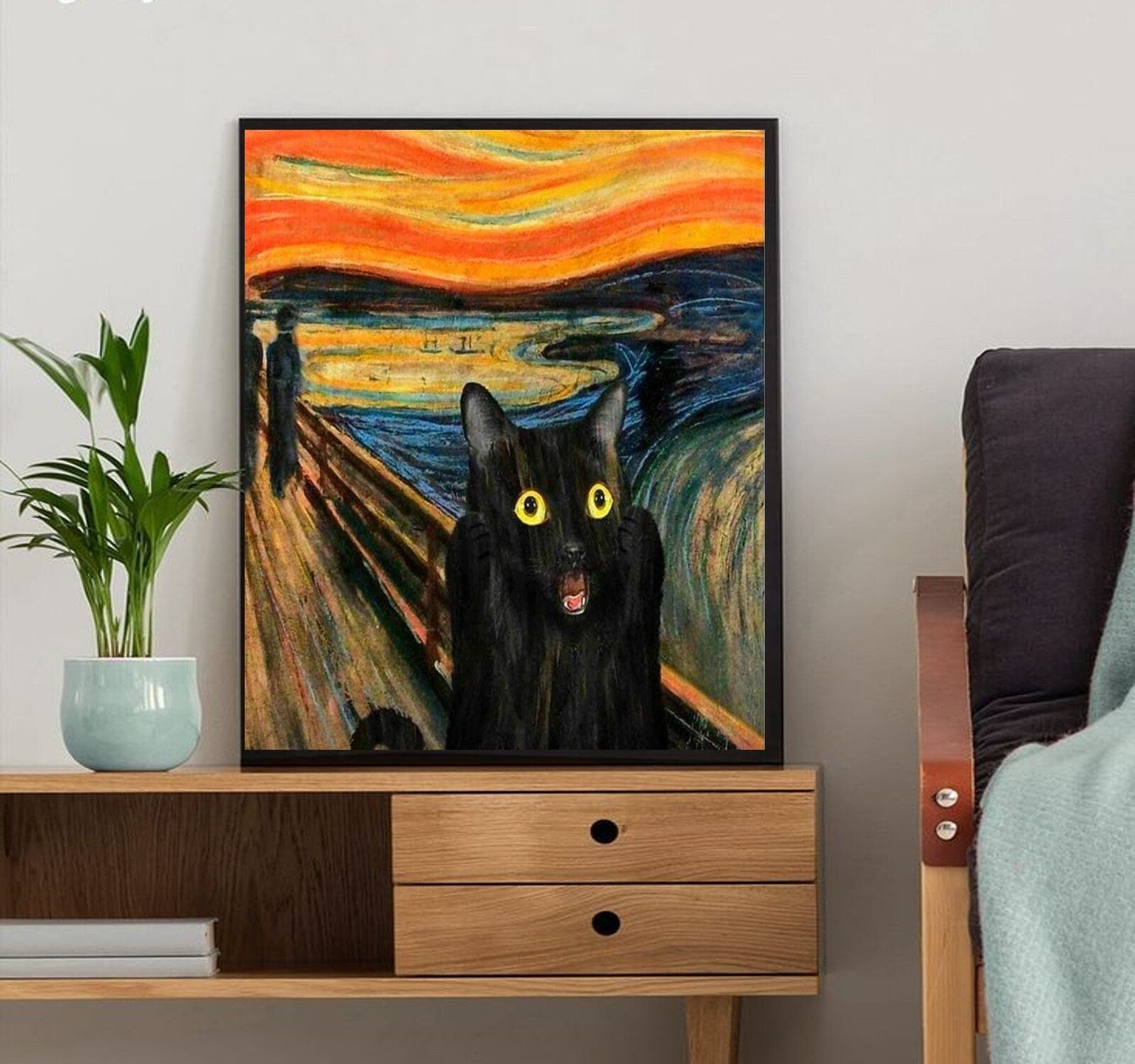 screaming black cat  poster , Cat Wall Art - - Cat Artwork - Home Decor,dining room decor ,house decor,living room decor