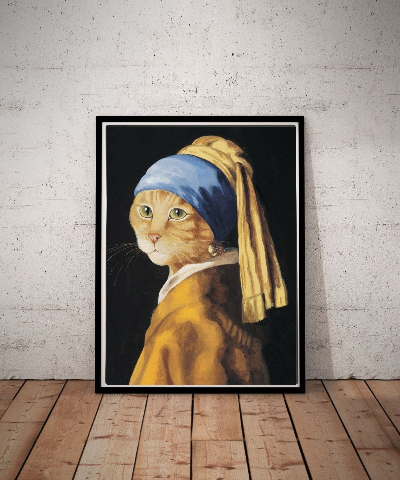 joannes vermeer  cat poster ,vintage tabby  Cat painting- tabby  Print - Cat Artwork - Home Decor,dining room decor ,living room decor