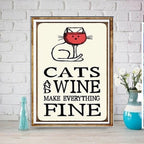cats and wine makes it fine tabby cat poster , Black Cat Wall Art -
