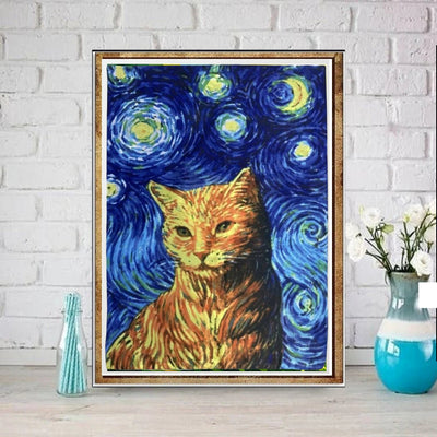 Starry Night Van Gogh with ginger cat ,starry night cat print,  Night Sky art painting , | Starry Night  | van goth art , van goth Wall Art