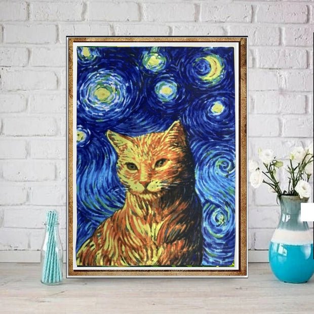 Starry Night Van Gogh with ginger cat ,starry night cat print,  Night Sky art painting , | Starry Night  | van goth art , van goth Wall Art