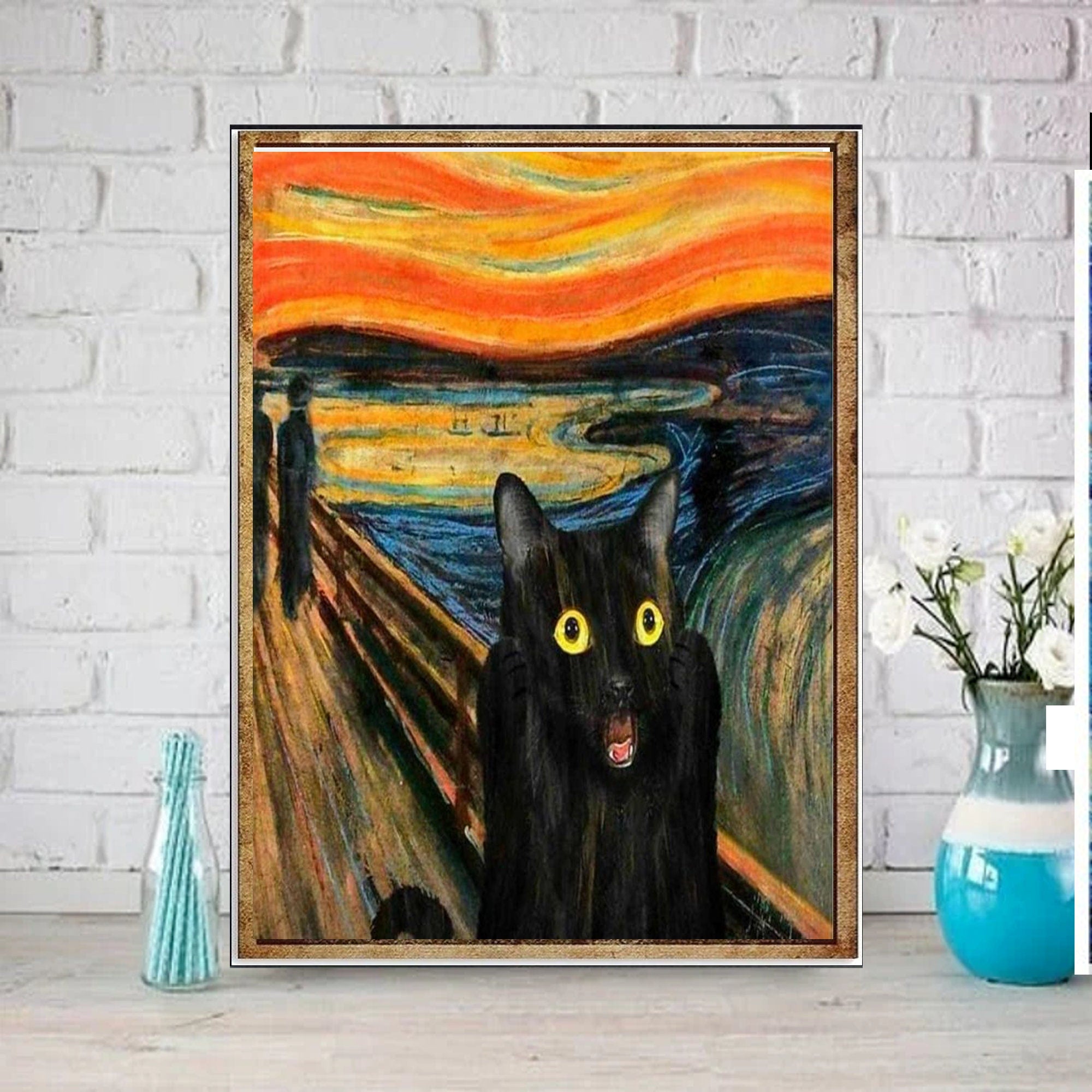 van goth starry night black  cat poster , Black Cat Wall Art - Black Cat Print - -Black Cat Artwork - Home Decor