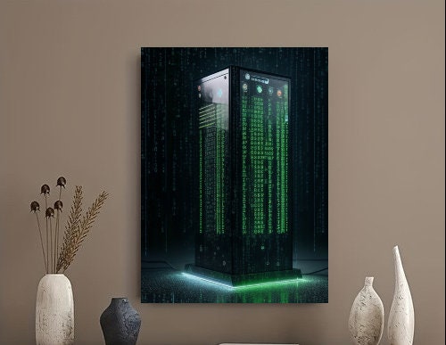matrix server   tower , matrix binary code ,Matrix ai generated art ,digital Art Print