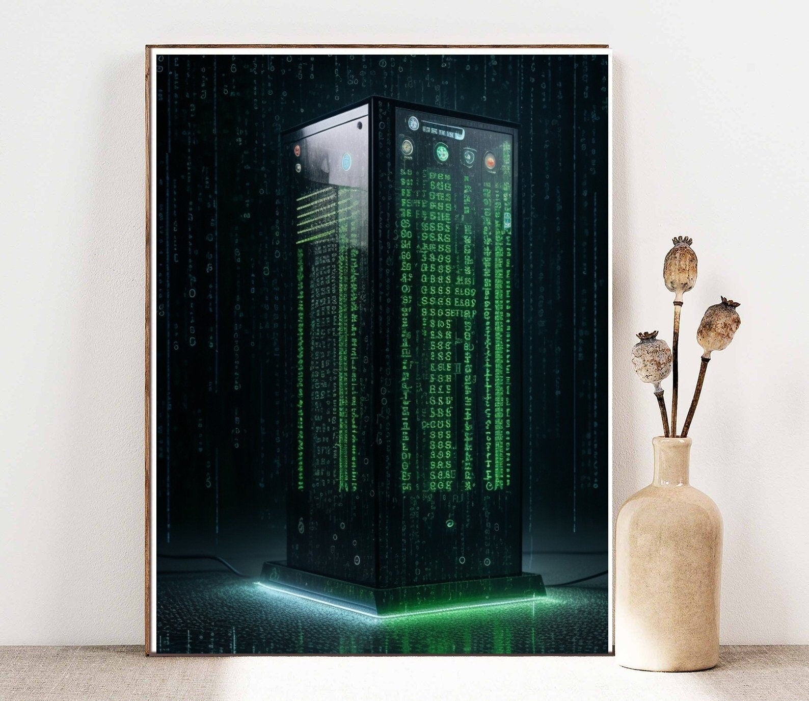 matrix server   tower , matrix binary code ,Matrix ai generated art ,digital Art Print