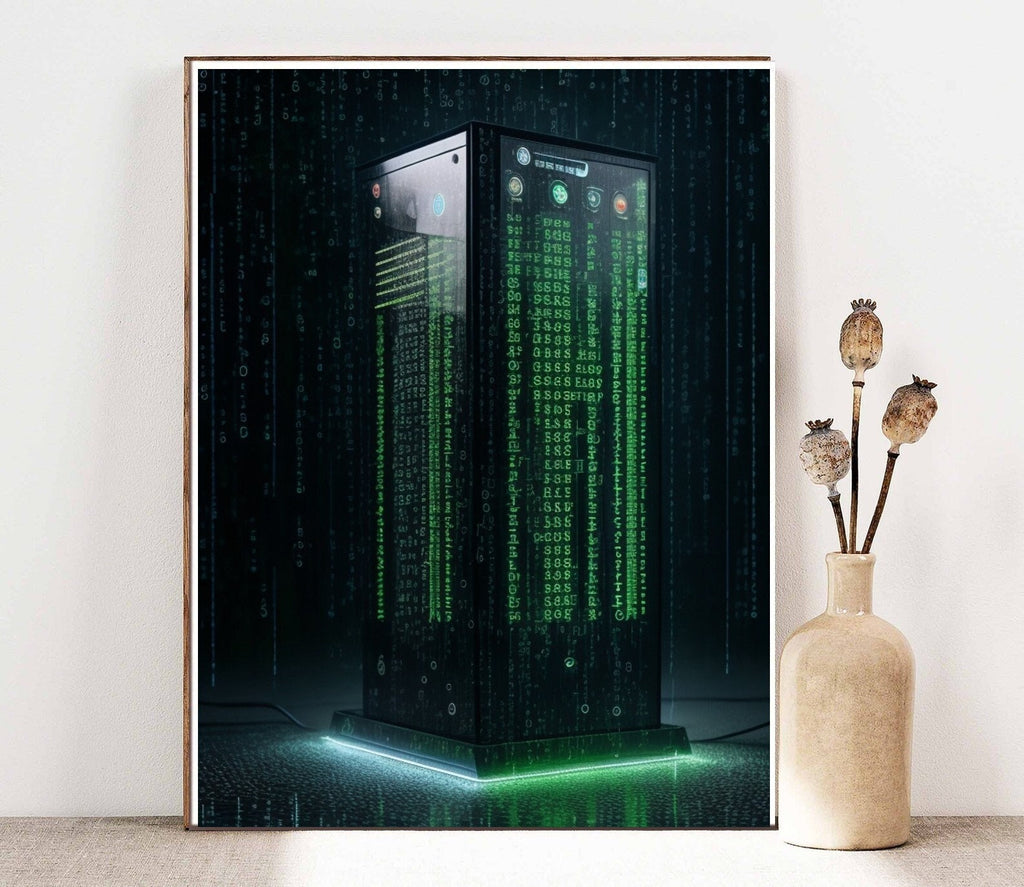 matrix server   tower , matrix binary code ,Matrix ai generated art ,digital Art Print