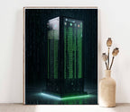matrix server   tower , matrix binary code ,Matrix ai generated art ,digital Art Print