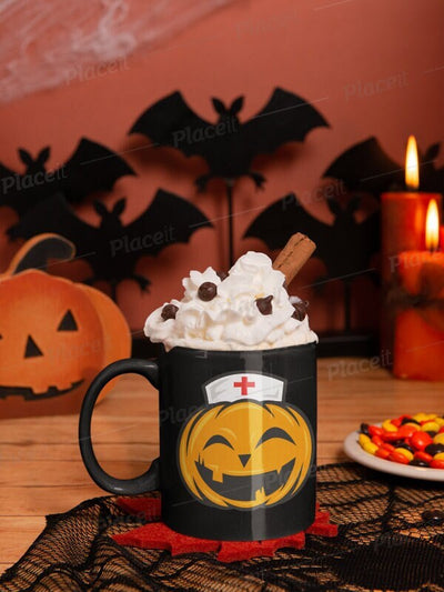 scary nurse pumpkin face -halloween pumpkin mug ,halloween pumpkin nurse   ceramic pumpkin mug  ,halloween gift