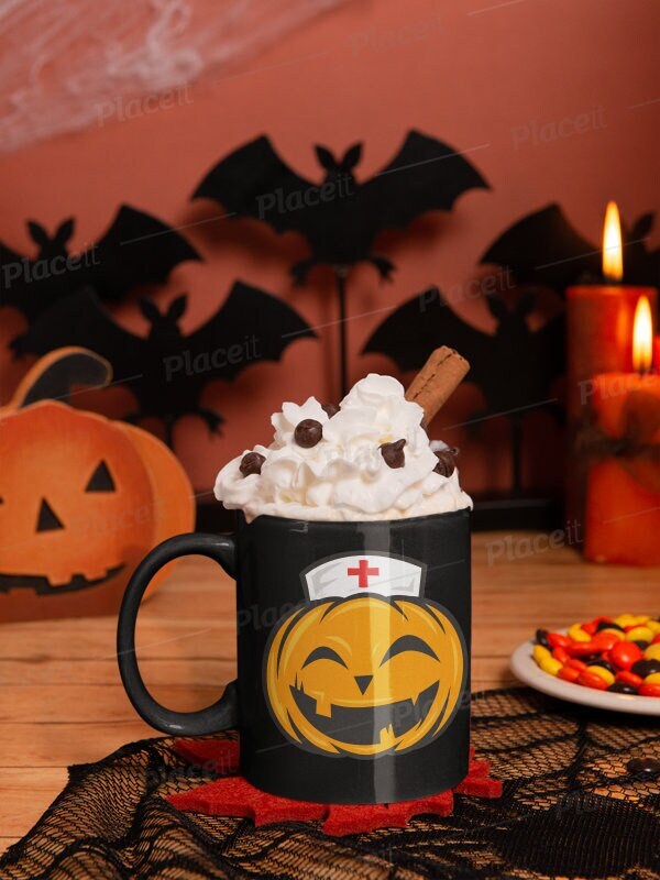 scary nurse pumpkin face -halloween pumpkin mug ,halloween pumpkin nurse   ceramic pumpkin mug  ,halloween gift