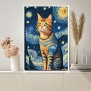 Van Goth Starry Night with ginger cat print,   van goth starry Night Poster | Starry Night Canvas |    cat-poster,  van goth  Wall Art