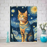 Van Goth Starry Night with ginger cat print,   van goth starry Night Poster | Starry Night Canvas |    cat-poster,  van goth  Wall Art