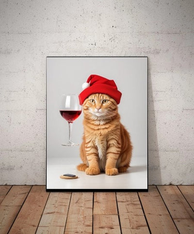 tabby cat with santas hat  poster , tabby Cat Wall Art - tabby Cat Print - tabby Cat Artwork - Home Decor
