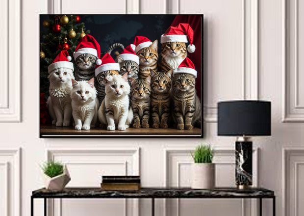 tabby cats cats  with santas hat ,Cat Wall Art Cat Print - Cat Artwork - Home Decor