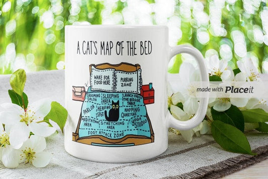 Williamsmugstore a cats map of the bed ceramic 11oz mug ,gift for cat owner