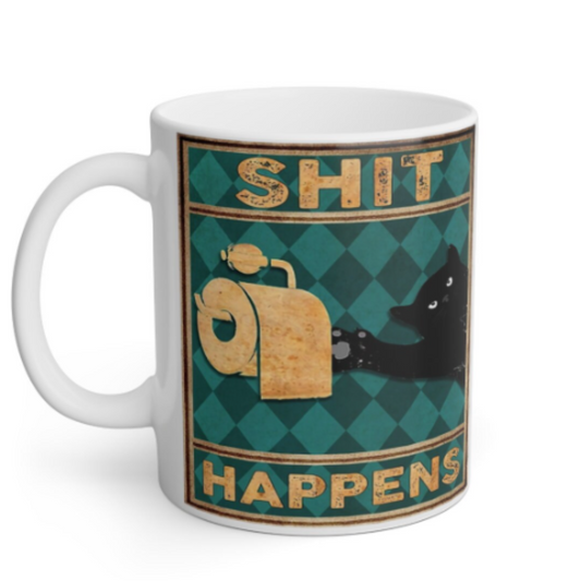 Williamsmugstore cat mug black cat coffee mug  shit happens