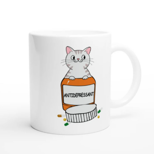 Williamsmugstore cat mug cat anti depressant ,anti depressant gift for cat owners