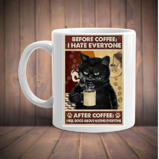 Williamsmugstore cat mug retro black cat ,smoking black cat,Black Cat coffee,