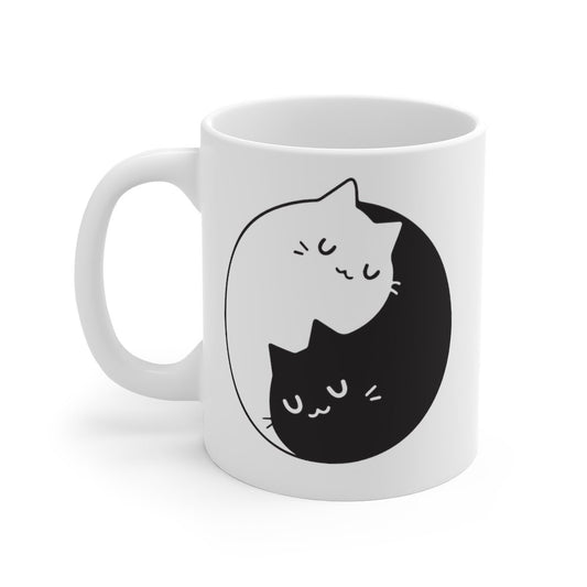 Williamsmugstore cat mug ying yang cat white  mug ,
