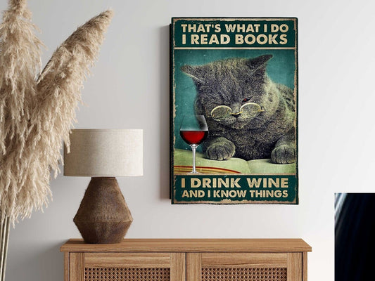 Williamsmugstore cat with glass of wine poster , Black Cat Wall Art  Home Decor