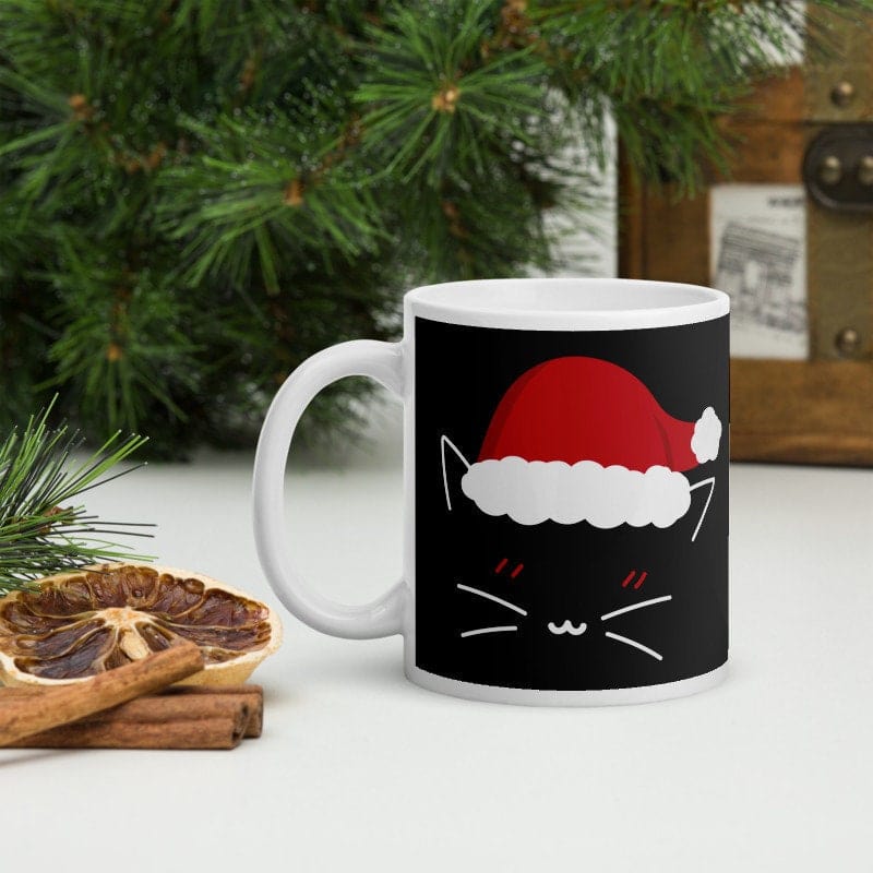 Williamsmugstore Christmas Cat with santa hat, Ceramic Mug 11oz. santa hat mug.,gift for cat lovers,gift  for her